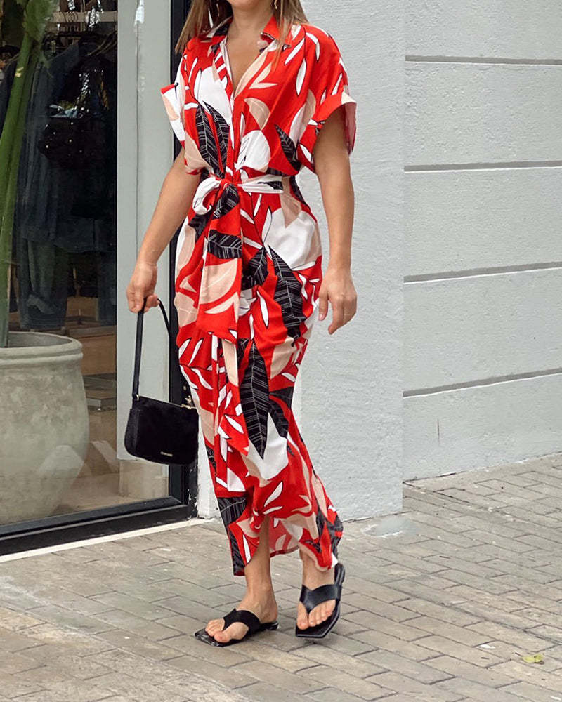 Casual Lapel Neck Waist Print Shirt Dress🌸New Mall Specials🌸