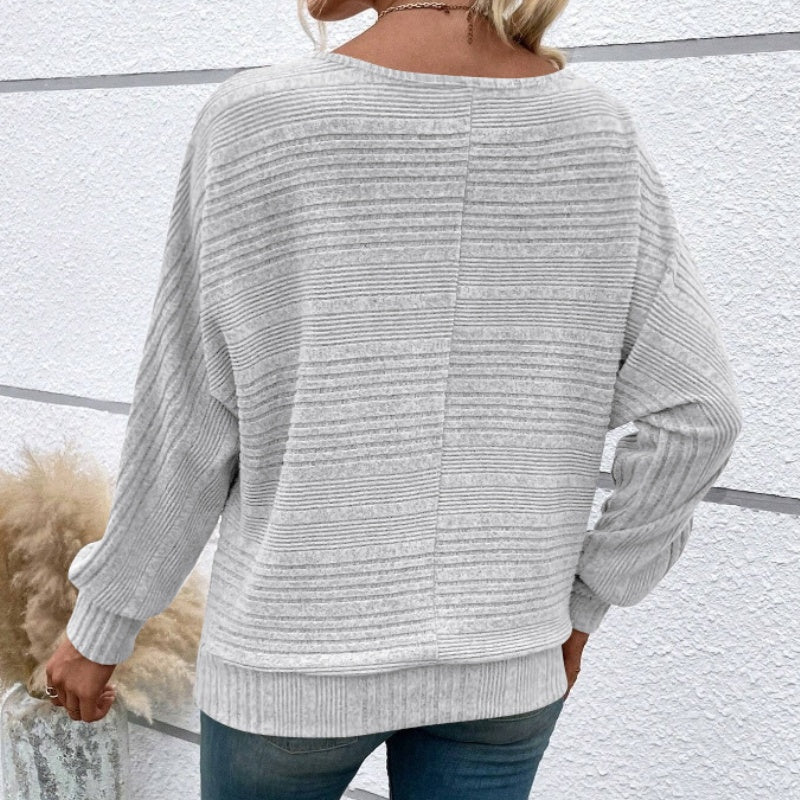 🌹Autumn Sale-49% Off🌹Solid Round-Neck Striped Top with Long Sleeves
