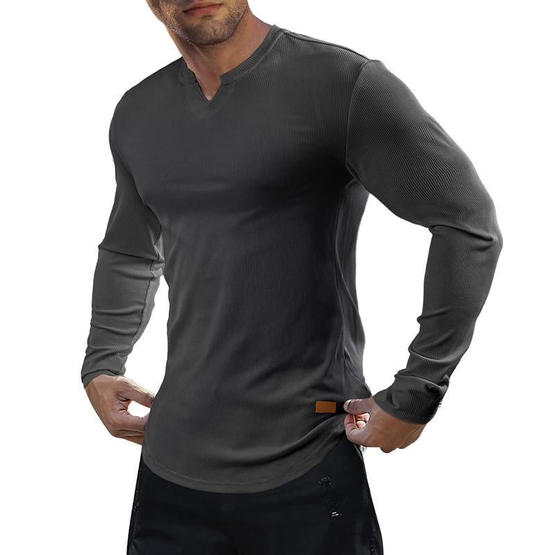 💗LAST DAY PROMOTION - 70%OFF V-Neck Longline Ribbed Tees Shirts Long Sleeve Gym Workout Athletic Menswear Tops