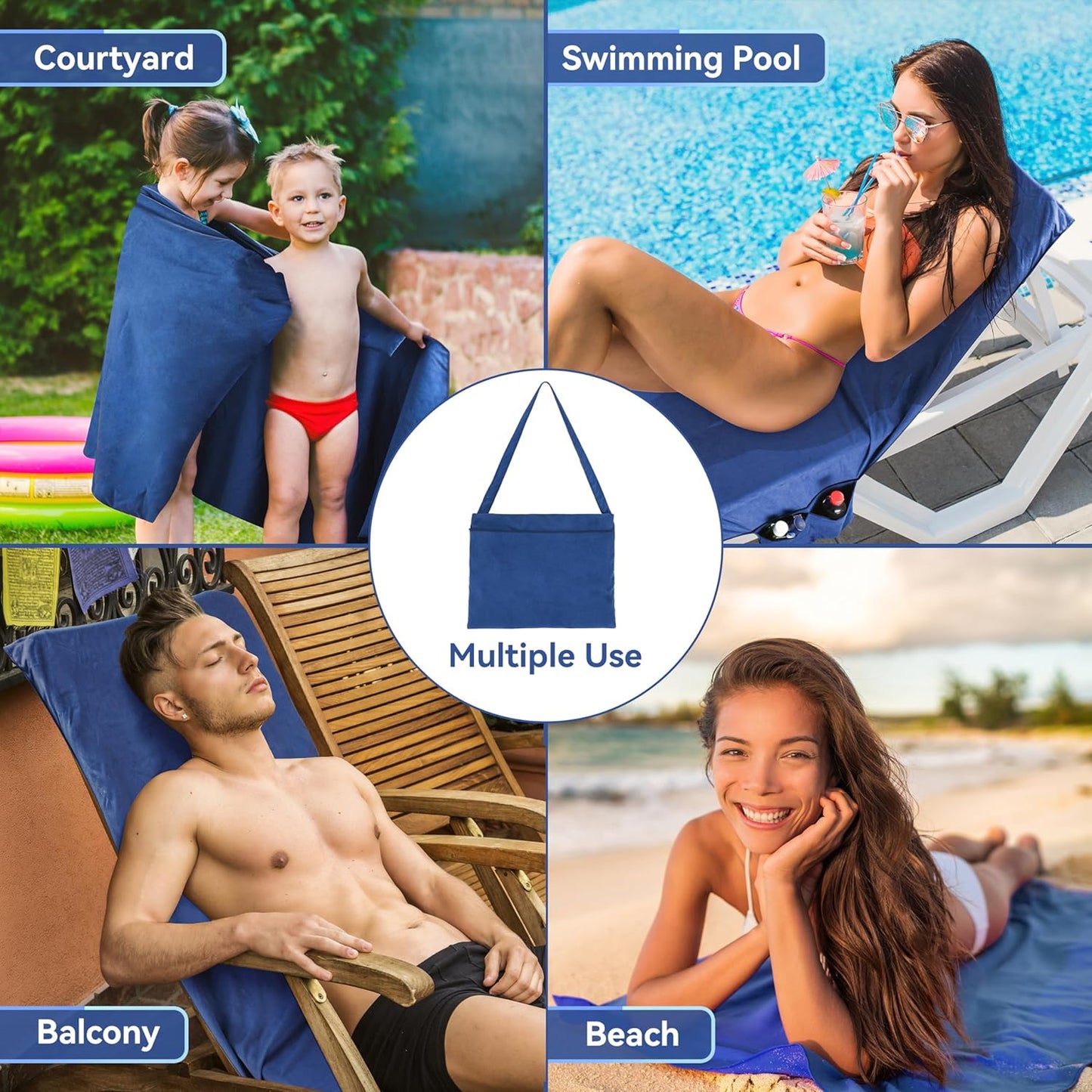 🫧Summer Hot Sale 50% OFF🏖️Sun Lounger Towel in Bag with Pockets Storage