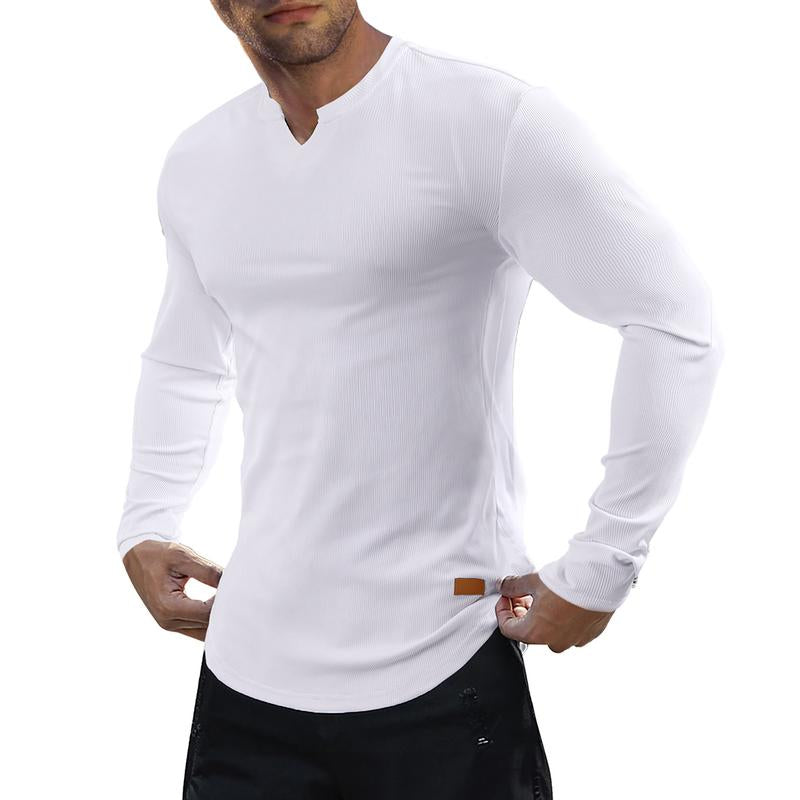 💗LAST DAY PROMOTION - 70%OFF V-Neck Longline Ribbed Tees Shirts Long Sleeve Gym Workout Athletic Menswear Tops