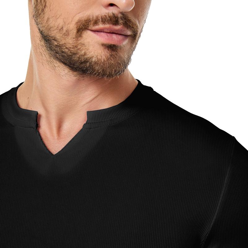 💗LAST DAY PROMOTION - 70%OFF V-Neck Longline Ribbed Tees Shirts Long Sleeve Gym Workout Athletic Menswear Tops