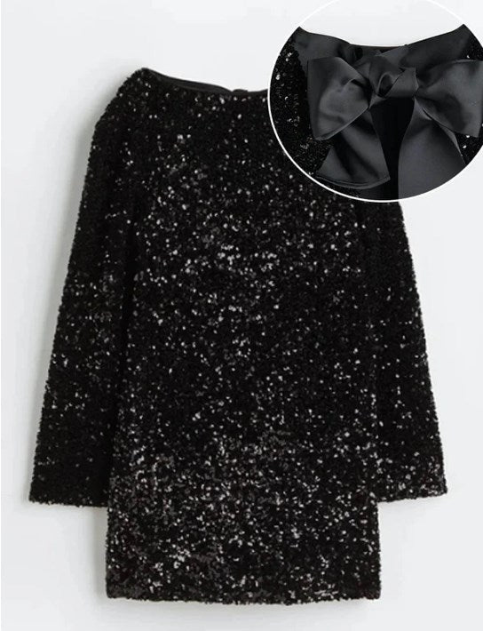 🔥Autumn Sale 51% OFF🎁 Gift Choice - Long Sleeve Loose Sequined Tie-back Dress