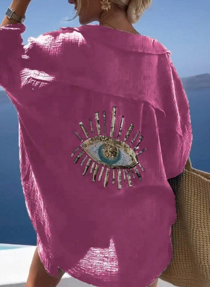 Evil Eye Casual Sequin Beaded Shirt🥰