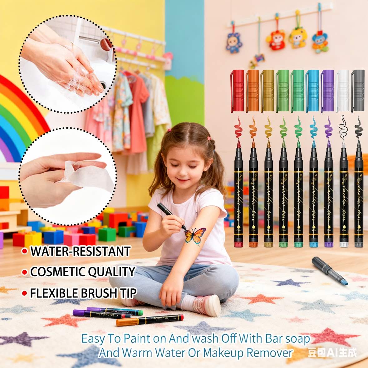 ⏰LIMITED SALE 60% OFF - BUY 1 GET 1 FREE!!🎨✨️10-Color Temporary Tattoo Markers Set