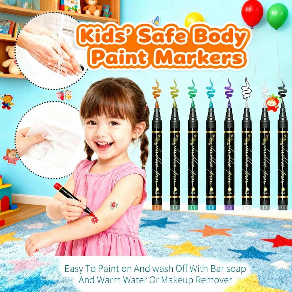 ⏰LIMITED SALE 60% OFF - BUY 1 GET 1 FREE!!🎨✨️10-Color Temporary Tattoo Markers Set