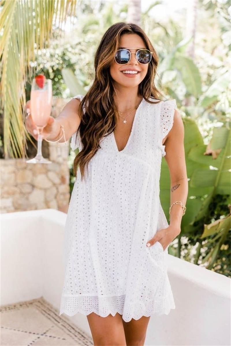 ⏰ Summer Sale💕 Elegant Lace Hollow Out Dress with Pockets