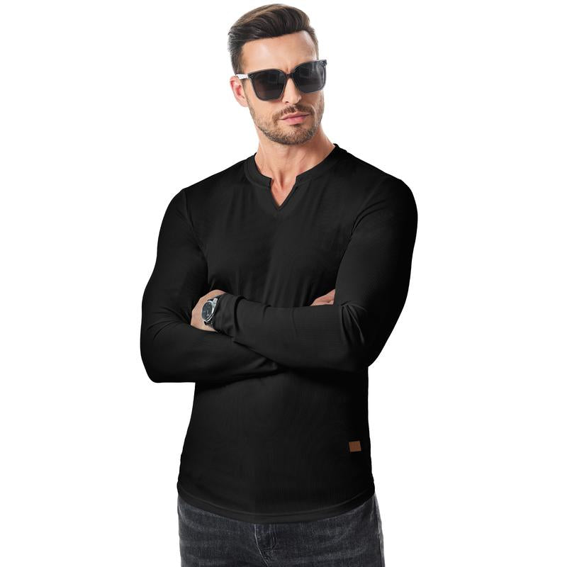 💗LAST DAY PROMOTION - 70%OFF V-Neck Longline Ribbed Tees Shirts Long Sleeve Gym Workout Athletic Menswear Tops