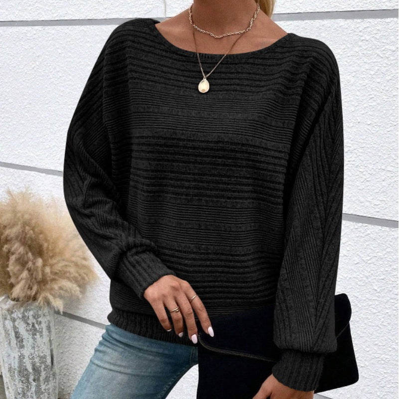 🌹Autumn Sale-49% Off🌹Solid Round-Neck Striped Top with Long Sleeves