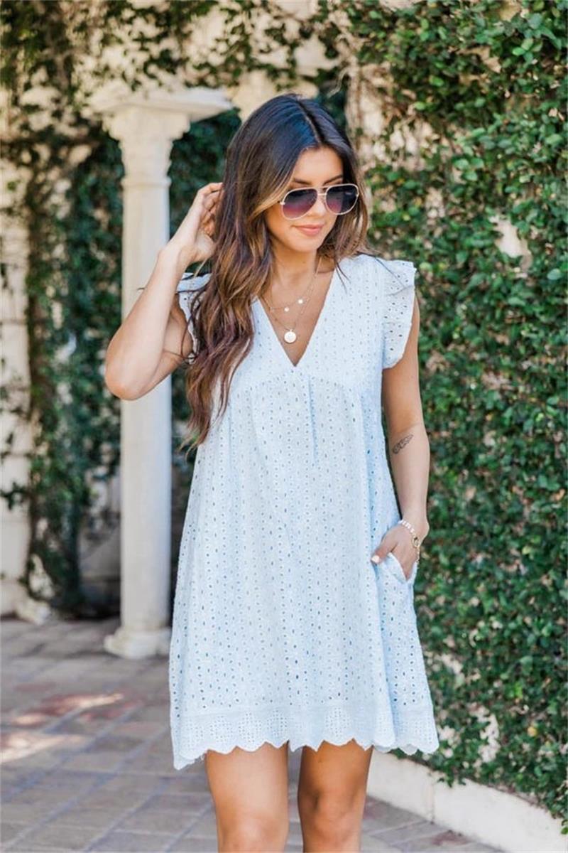 ⏰ Summer Sale💕 Elegant Lace Hollow Out Dress with Pockets