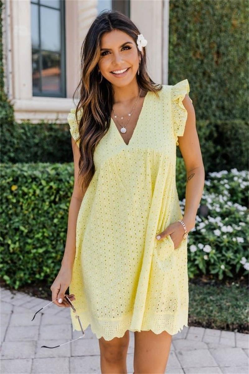 ⏰ Summer Sale💕 Elegant Lace Hollow Out Dress with Pockets