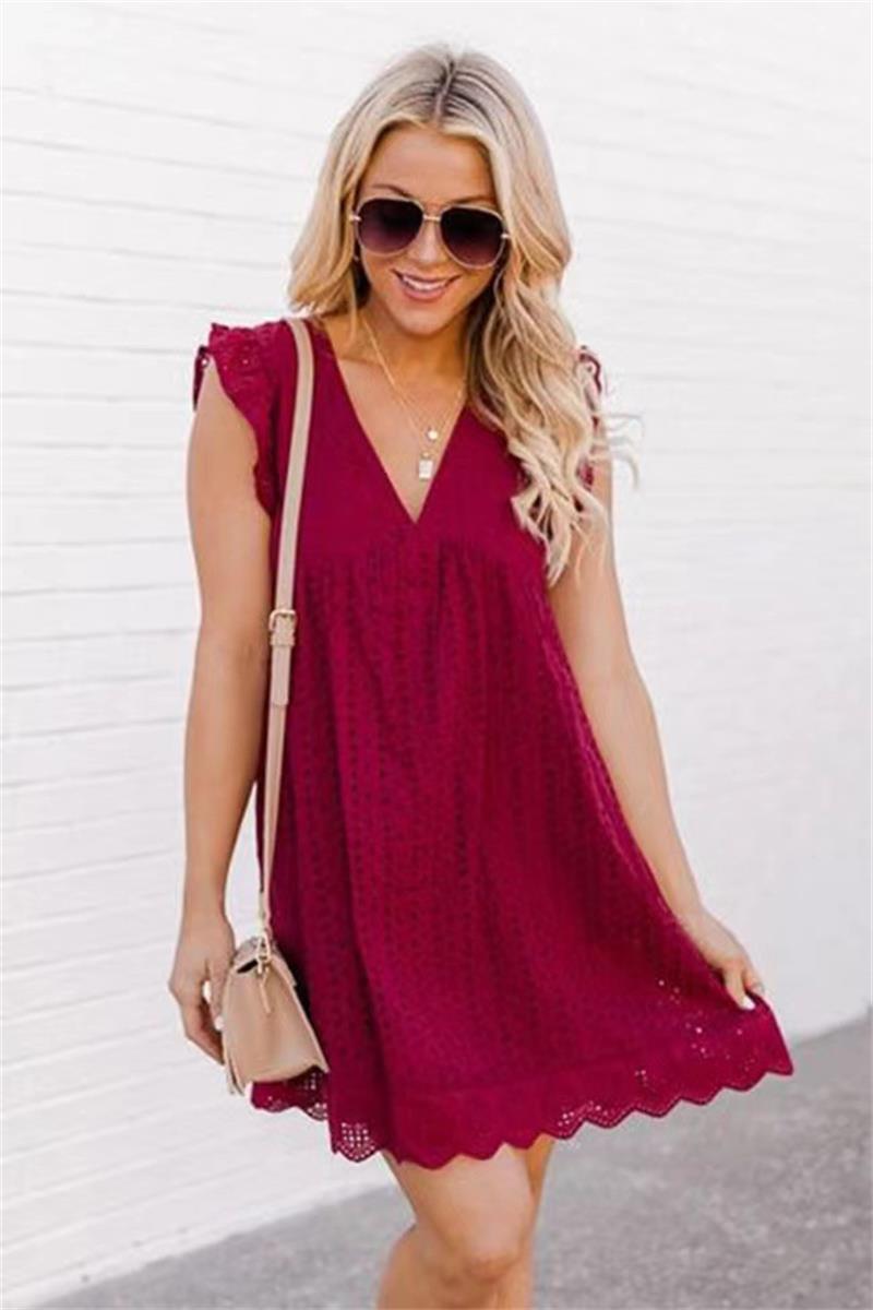 ⏰ Summer Sale💕 Elegant Lace Hollow Out Dress with Pockets