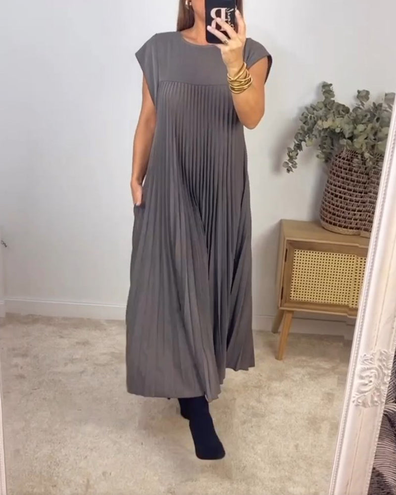 🔥Summer Promotion 49% OFF 🔥Sleeveless Pleated Simple Solid Color Dress