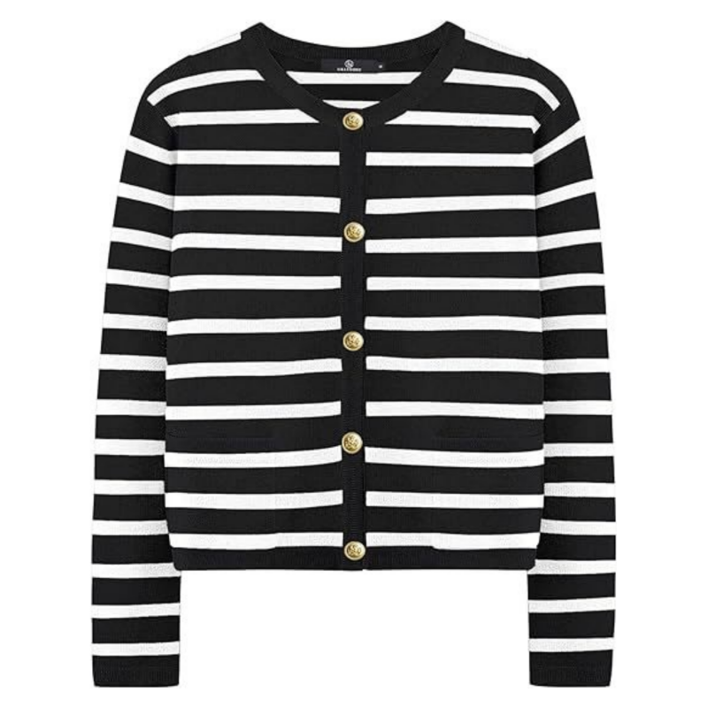 Women’s Trendy Striped Cardigan Sweater with Pockets