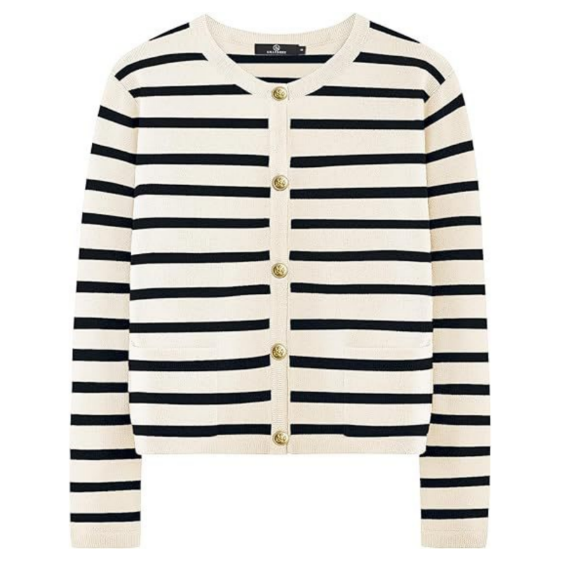Women’s Trendy Striped Cardigan Sweater with Pockets