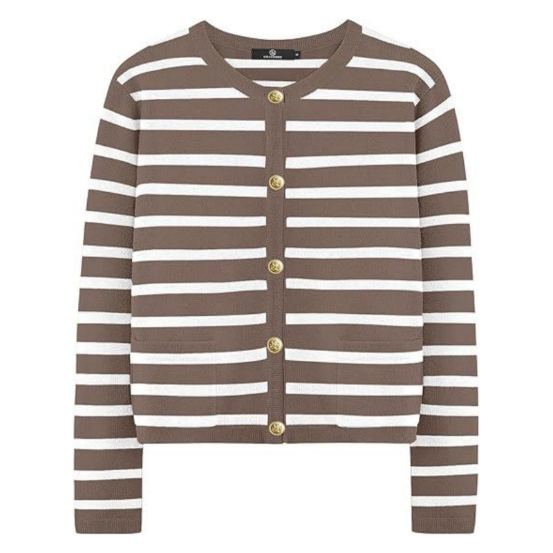 Women’s Trendy Striped Cardigan Sweater with Pockets