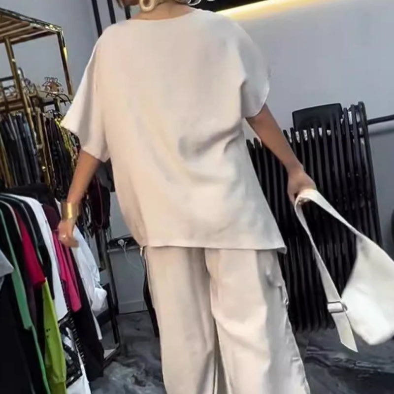 ✨New Arrival✨【🔥2-piece set】💖Women's Round Neck T-Shirt and Trousers Two-Piece Suit