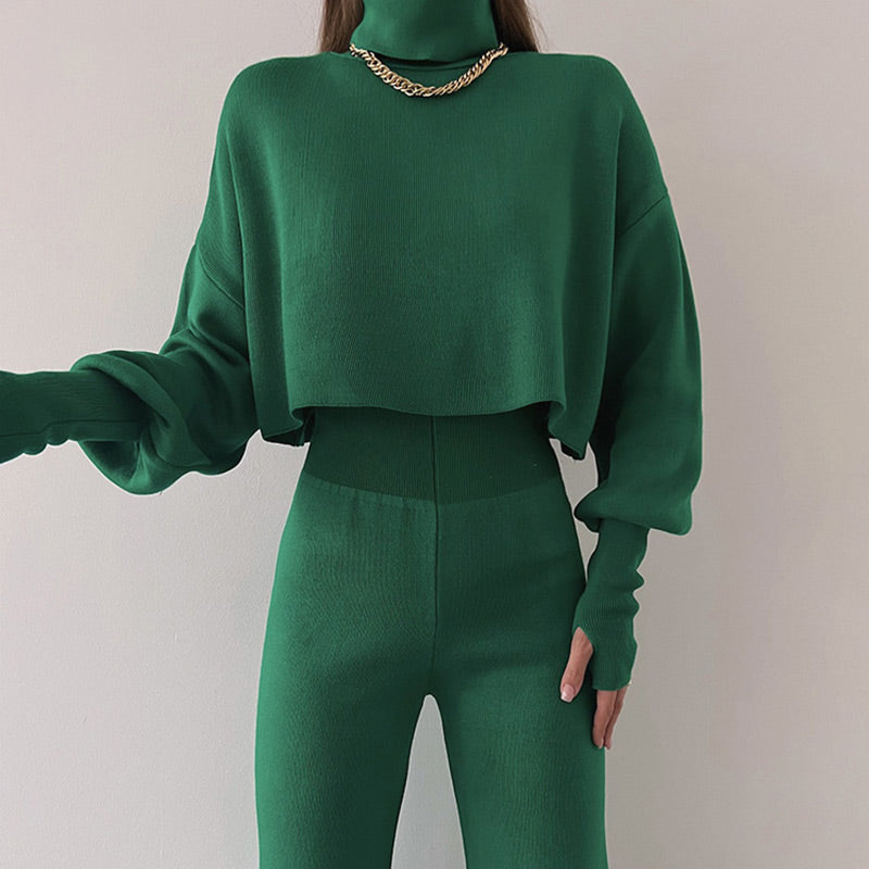 👚Seasonal Specials👖Women's Long-sleeve High Neck Crop Top and Pants Set