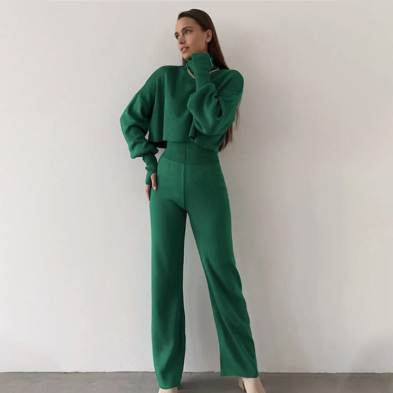👚Seasonal Specials👖Women's Long-sleeve High Neck Crop Top and Pants Set
