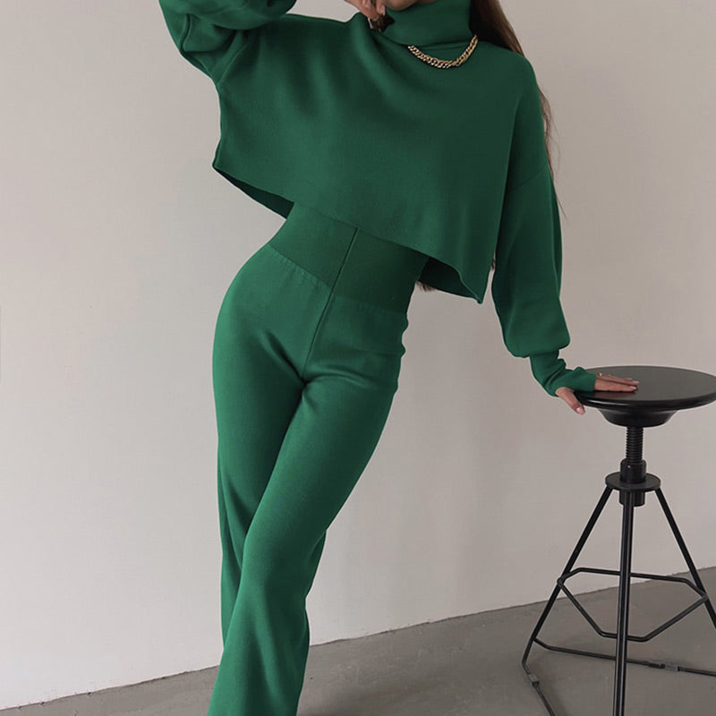 👚Seasonal Specials👖Women's Long-sleeve High Neck Crop Top and Pants Set