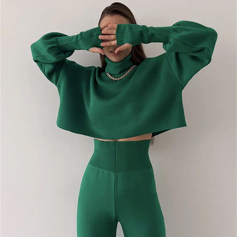 👚Seasonal Specials👖Women's Long-sleeve High Neck Crop Top and Pants Set