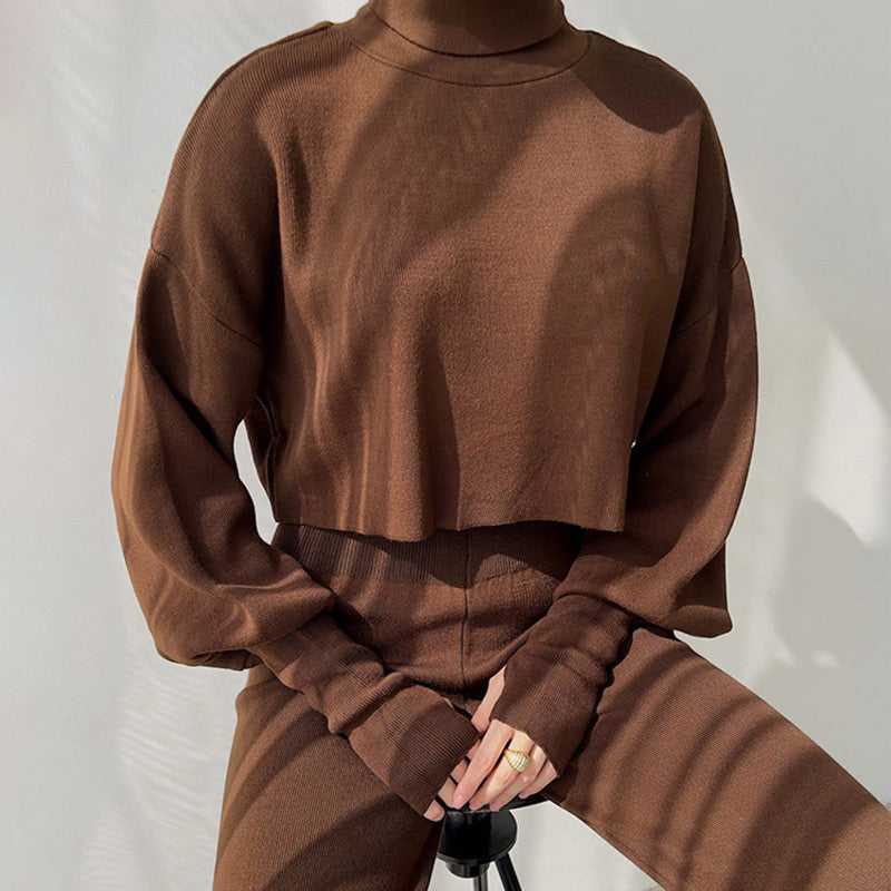 👚Seasonal Specials👖Women's Long-sleeve High Neck Crop Top and Pants Set
