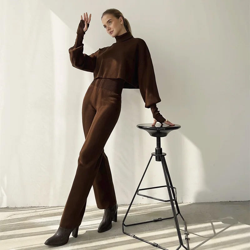 👚Seasonal Specials👖Women's Long-sleeve High Neck Crop Top and Pants Set
