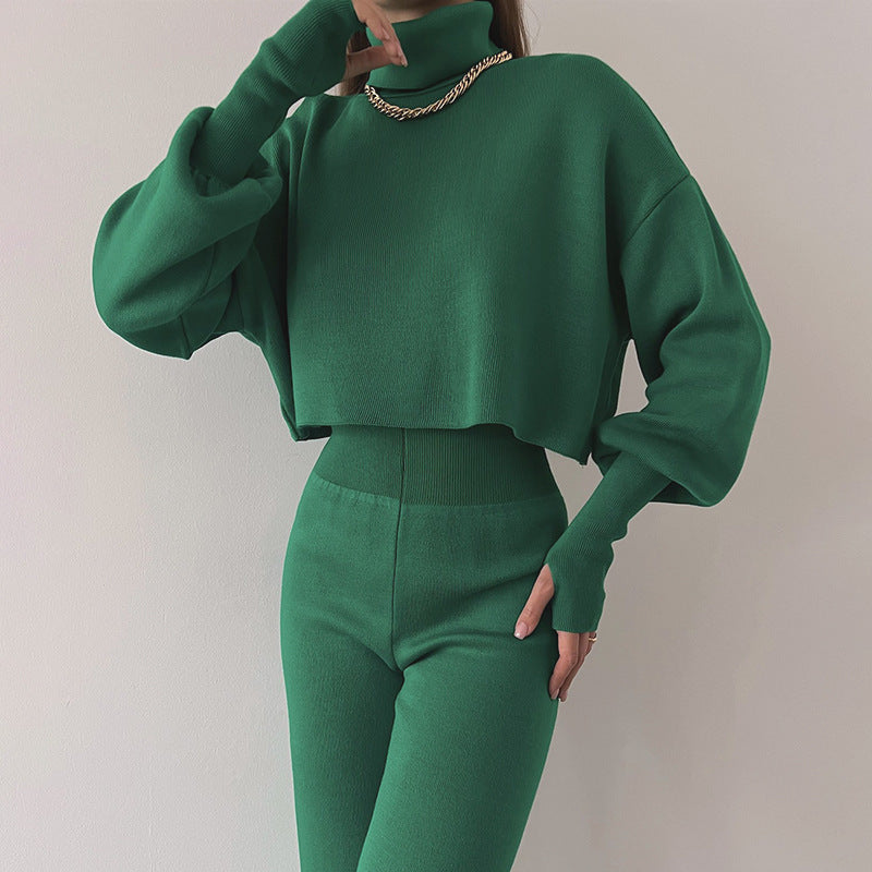 👚Seasonal Specials👖Women's Long-sleeve High Neck Crop Top and Pants Set