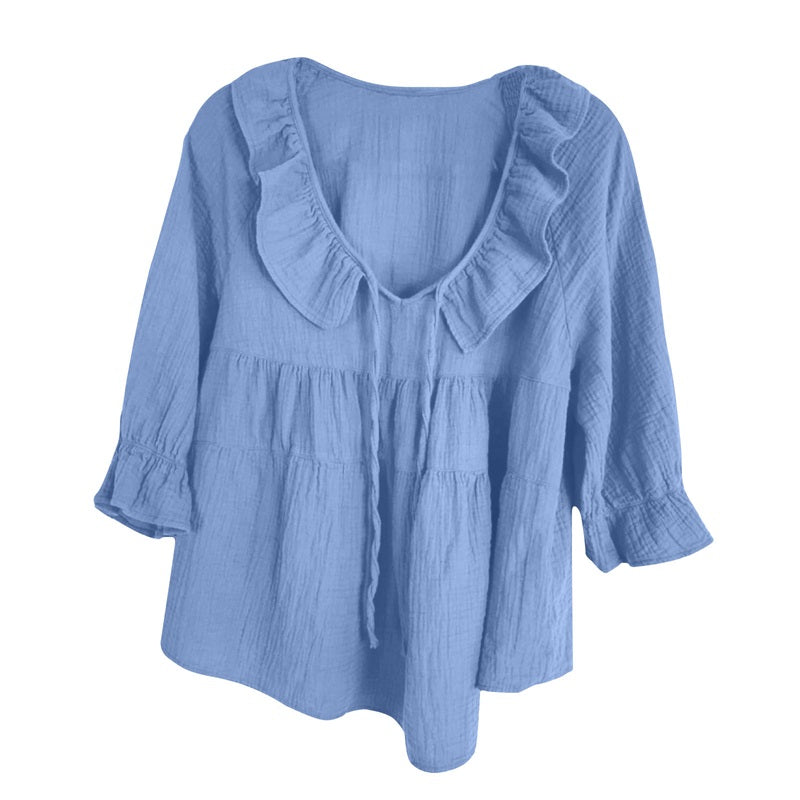 🎁 Hot Sale 49% OFF 🔥Women's 3/4 Sleeve Tie Front Ruffle Tiered Shirts