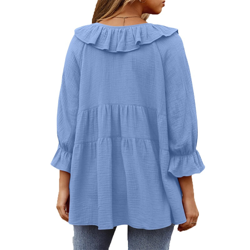 🎁 Hot Sale 49% OFF 🔥Women's 3/4 Sleeve Tie Front Ruffle Tiered Shirts