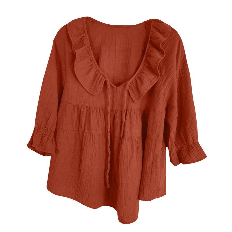 🎁 Hot Sale 49% OFF 🔥Women's 3/4 Sleeve Tie Front Ruffle Tiered Shirts