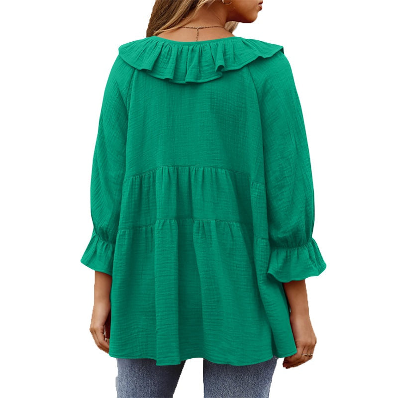 🎁 Hot Sale 49% OFF 🔥Women's 3/4 Sleeve Tie Front Ruffle Tiered Shirts