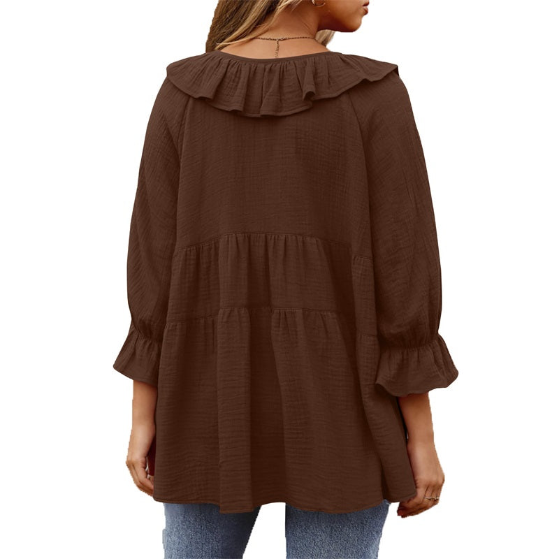 🎁 Hot Sale 49% OFF 🔥Women's 3/4 Sleeve Tie Front Ruffle Tiered Shirts