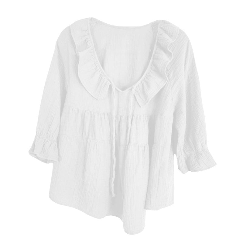 🎁 Hot Sale 49% OFF 🔥Women's 3/4 Sleeve Tie Front Ruffle Tiered Shirts