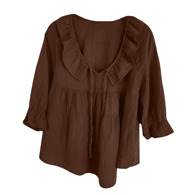 🎁 Hot Sale 49% OFF 🔥Women's 3/4 Sleeve Tie Front Ruffle Tiered Shirts