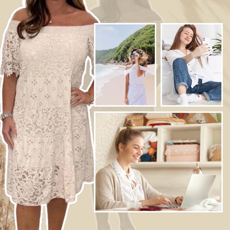 🎉2025 New Products Hot Sale✨Lace Hollow Patchwork Strapless Dress For Women