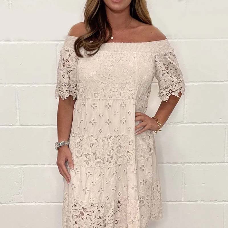 🎉2025 New Products Hot Sale✨Lace Hollow Patchwork Strapless Dress For Women