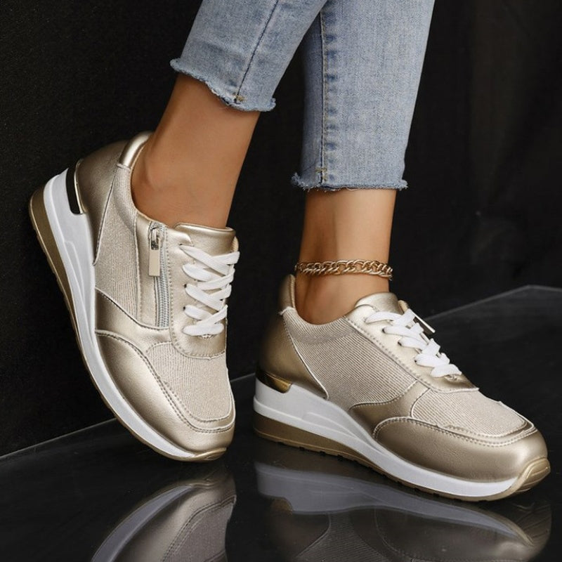 💜 LAST DAY PROMOTION - 50%OFF 💜 Women's Casual Mesh Lace-Up Wedge Sole Sneakers with Side Zipper