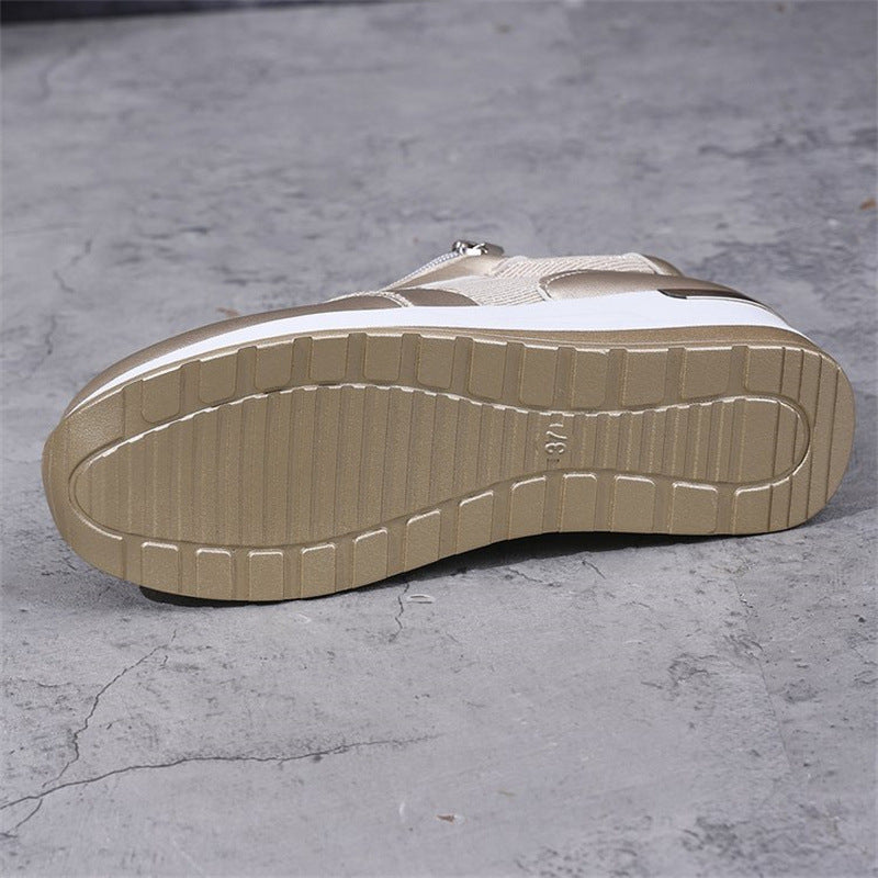 💜 LAST DAY PROMOTION - 50%OFF 💜 Women's Casual Mesh Lace-Up Wedge Sole Sneakers with Side Zipper