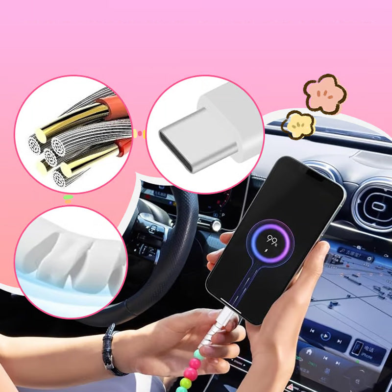 🌈2-In-1 USB To Type-C & Lighting Beaded Charger Cord