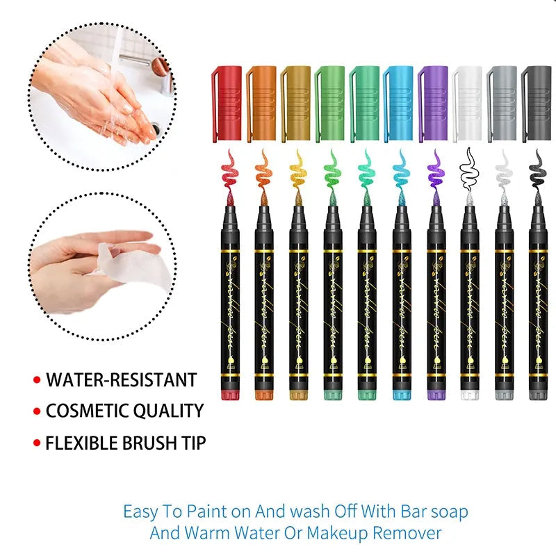 ⏰LIMITED SALE 60% OFF - BUY 1 GET 1 FREE!!🎨✨️10-Color Temporary Tattoo Markers Set