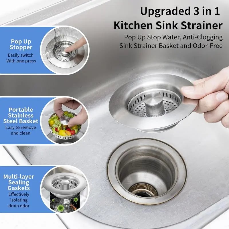 💜 LAST DAY PROMOTION - 50%OFF💜3 in 1 Kitchen Sink Drain Strainer Kitchen Gadgets