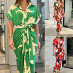 Casual Lapel Neck Waist Print Shirt Dress🌸New Mall Specials🌸
