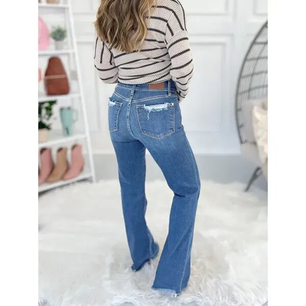 👖Hot Sale 56% Off🔥Vintage Double Button Frayed Hem Bootcut Jeans