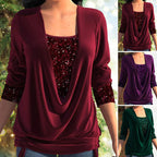 💖LAST DAY PROMOTION - 50%OFF 💖 Sequin Loose Smocked Fake Two-Piece Top