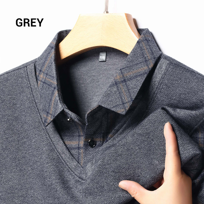 📢📢Flash Sale: Ending in 3 Hours!⏰⏰Men's Faux Two Piece Lapel Long-Sleeve Tops👔Multi-scenario fit🔥