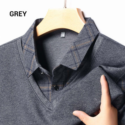 📢📢Flash Sale: Ending in 3 Hours!⏰⏰Men's Faux Two Piece Lapel Long-Sleeve Tops👔Multi-scenario fit🔥