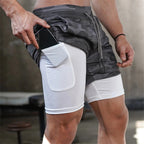 Professional Men's Multi-Pocket Double-Layer Sports Shorts