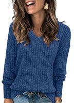 🔥50% off sale now!-Women's V Neck Long Sleeve Solid Sweater