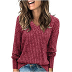 🔥50% off sale now!-Women's V Neck Long Sleeve Solid Sweater